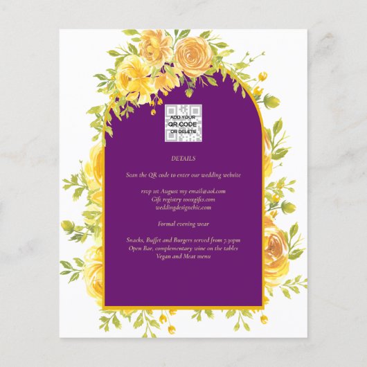 Magenta Yellow Roses Plum Paars Gold Wedding (Achterkant)