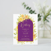 Magenta Yellow Roses Plum Paars Gold Wedding (Staand voorkant)