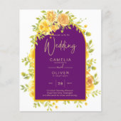Magenta Yellow Roses Plum Paars Gold Wedding (Voorkant)