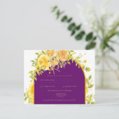 Magenta Yellow Roses Plum Paars Gold Wedding Briefkaart (Staand voorkant)