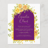 Magenta Yellow Roses Plum Paars Gold Wedding Flyer (Voorkant)