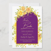 Magenta Yellow Roses Plum Paars Gold Wedding Kaart (Voorkant)