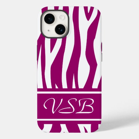 Magenta Zebra Print met monogram Case-Mate iPhone Case (Achterkant)