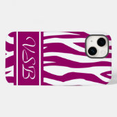 Magenta Zebra Print met monogram Case-Mate iPhone Case (Achterkant (horizontaal))