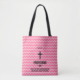 Magenta Zigzag Pattern Bible Verse Christelijk Tote Bag