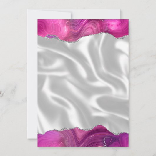 Magenta zilveren agaat witte zijde bruiloft kaart (Achterkant)