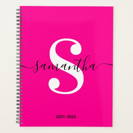 Magenta Zwart en Wit Moderne Stijl Monogram Planner (Voorkant)