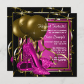 Magenta Zwart Gouden Heel Schoen Verjaardagsfeest Kaart (Voorkant / Achterkant)
