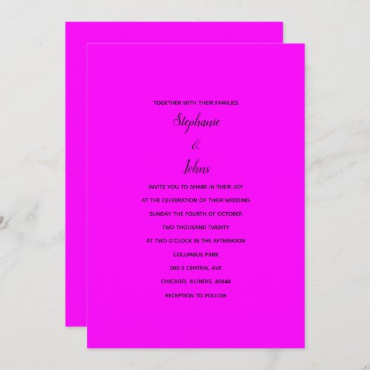 Magenta Zwart Minimale Kleurrijke Heldere 2024 Bru Kaart (Voorkant / Achterkant)