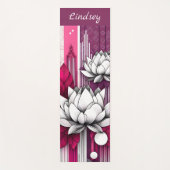 Magenta zwart-wit yogamat met Lotus bloemen (Voorkant)