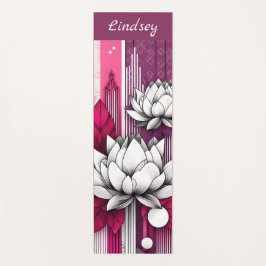 Magenta zwart-wit yogamat met Lotus bloemen
