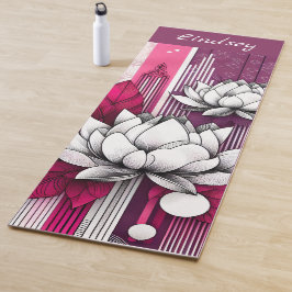 Magenta zwart-wit yogamat met Lotus bloemen