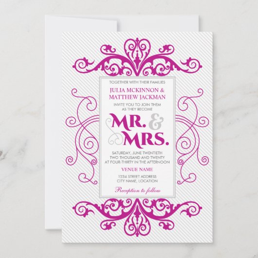 Magenta  zwemt de heer en mevrouw Wedding Kaart (Voorkant)