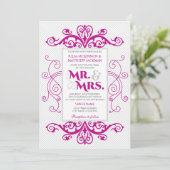 Magenta  zwemt de heer en mevrouw Wedding Kaart (Staand voorkant)