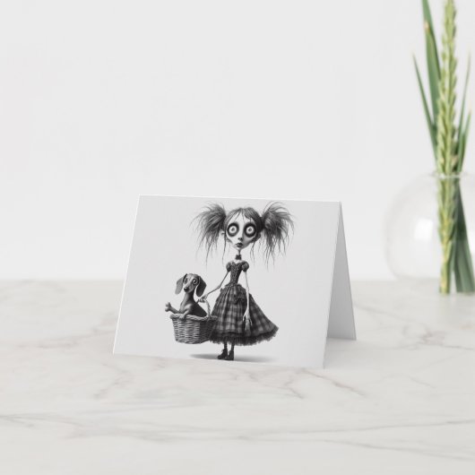 Mager Meisje in Goth-stijl en Hond All Occasion Ka Kaart (Voorkant)