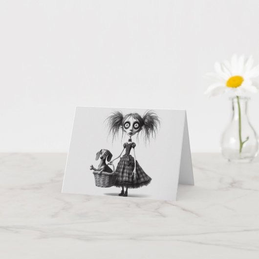 Mager Meisje in Goth-stijl en Hond Kaart voor Iede (Kleine Plant)