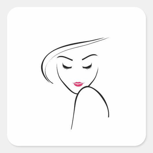 mager meisje in roze lipstick vierkante sticker (Voorkant)