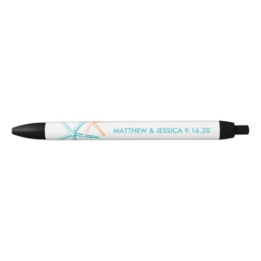 mager zeester | Caraïbisch blauw en Sinaasappel Zwarte Inkt Pen (Voorkant)