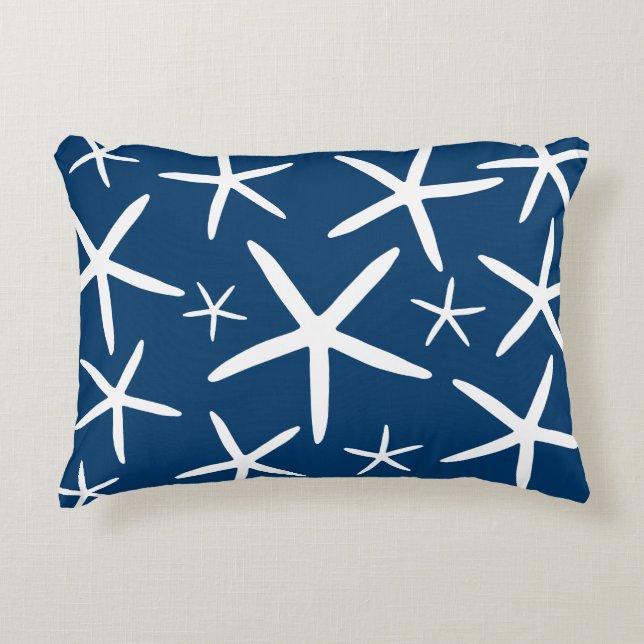 mager zeester | Marine Blauw Decoratief Kussen (Voorkant)