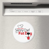 Magere Chef Fat Dog (wit 3" rond) Magneet (Insitu (Vaatwasser))