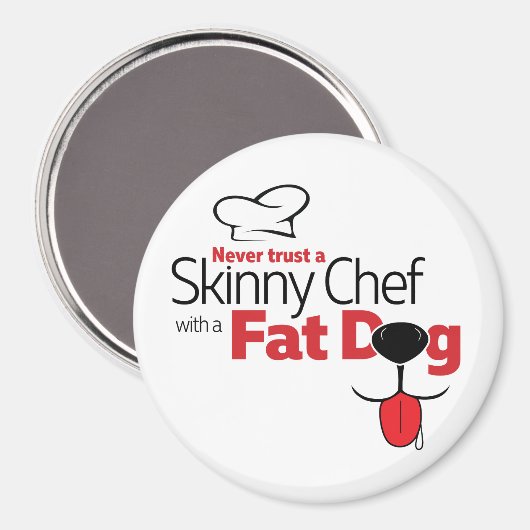 Magere Chef Fat Dog (wit 3" rond) Magneet (Voorkant / Achterkant)