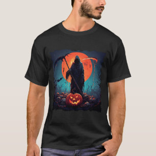 Magere Hein met Halloween pompoen en volle maan T-shirt