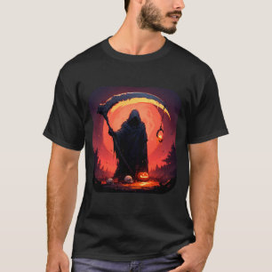 Magere Hein met Halloween pompoen en volle maan T-shirt