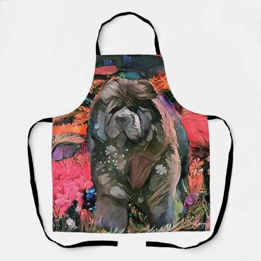 MAGGIE de zwarte Chow All-Over Print Schort (Voorkant)