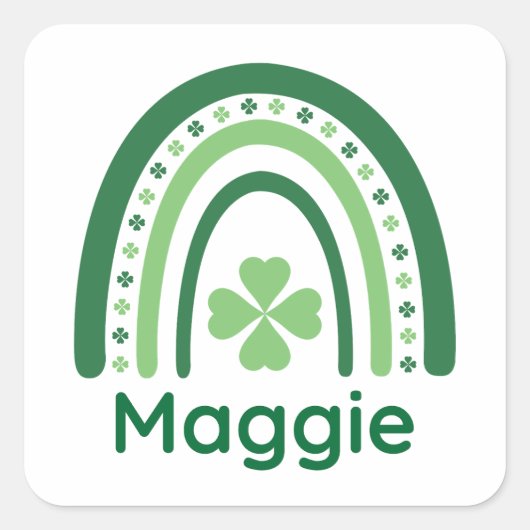 Maggie Name Clover Boho Rainbow Vierkante Sticker (Voorkant)