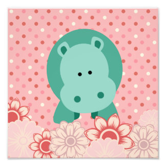 Maggie's Menagerie Nursery Prints:BubbleMint Hippo Foto Afdruk