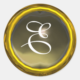MAGIC AGATE MONOGRAM heldere, levendige gele grijs Ronde Sticker