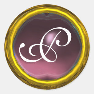 MAGIC AMETHYST MONOGRAM heldere, levendige roze Ronde Sticker