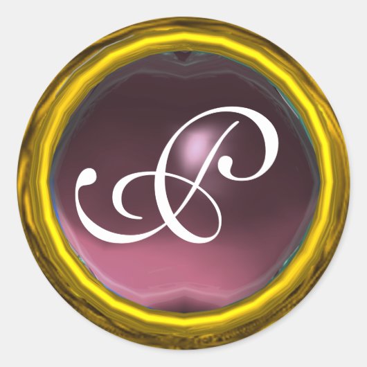 MAGIC AMETHYST MONOGRAM heldere, levendige roze Ronde Sticker (Voorkant)