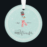 Magic and Wonder Kerstmis Snowman Mint ID440 Ornament<br><div class="desc">Een prachtig kerstacrylornament met een gestileerde sneeuwpop in wit op een groene achtergrond met een sneeuwvlokken en sterren. De elegante typografie van 'Magic and Wonder' voltooit het ontwerp. Voeg bij voorkeur jouw naam toe aan personaliseren. Zoek ID440 om andere coördinerende producten en extra kleurenopties voor dit ontwerp te zien.</div>