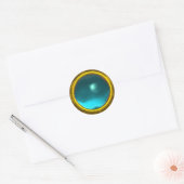 MAGIC AQUA BLUE AQUAMARINE GEM STONE GOLD YELLOW RONDE STICKER (Envelop)