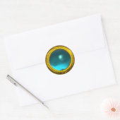 MAGIC AQUA BLUE AQUAMARINE GEM STONE GOLD YELLOW RONDE STICKER (Envelop)
