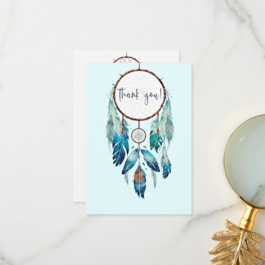Magic Aquamarine Dreamcatcher Baby shower Bedankkaart (Voorkant / Achterkant in situ)