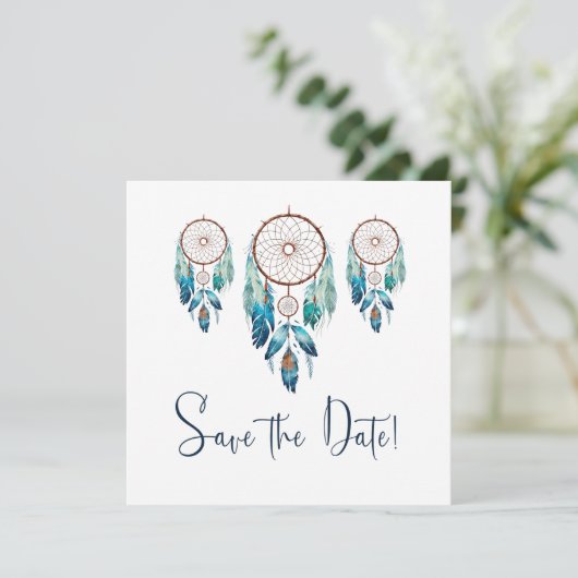 Magic Aquamarine Dreamcatcher Baby shower Save The Date (Staand voorkant)