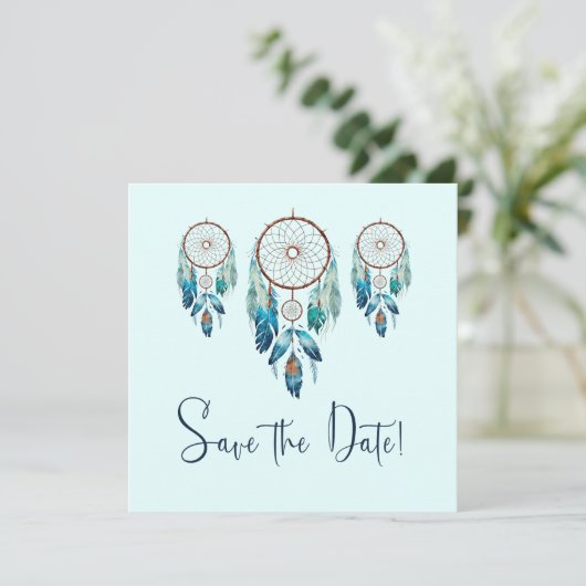 Magic Aquamarine Dreamcatcher Baby shower Save The Date (Staand voorkant)