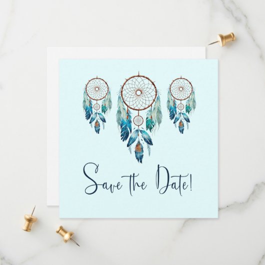 Magic Aquamarine Dreamcatcher Baby shower Save The Date (Voorkant / Achterkant in situ)