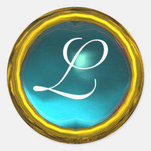 MAGIC AQUAMARINE MONOGRAM helder levendig blauw Ronde Sticker
