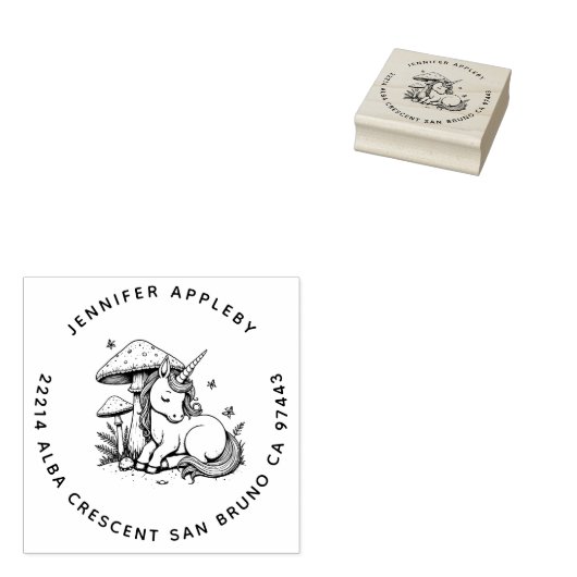 Magic Baby Unicorn onder Toadstool Retouradres Rubberstempel (Gestempeld)