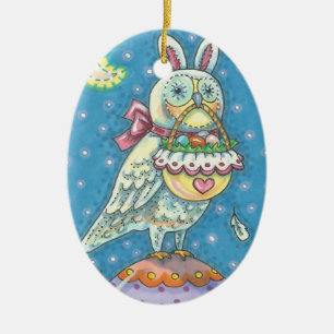 MAGIC BARN OWL, EASTER EGG BASKET, BIRD Dated 2020 Keramisch Ornament
