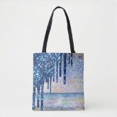 *~* Magic Beach Gold Blue Drip Glitter Tote Bag (Voorkant)