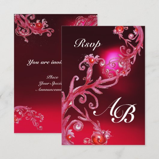 MAGIC BERRIES 4,MONOGRAM Red burgundy rsvp Kaart (Voorkant / Achterkant)