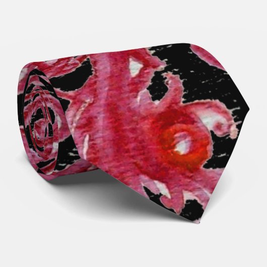 MAGIC BERRIES Fantasy Black Red Pink Floral Swirls Stropdas (Opgerold)