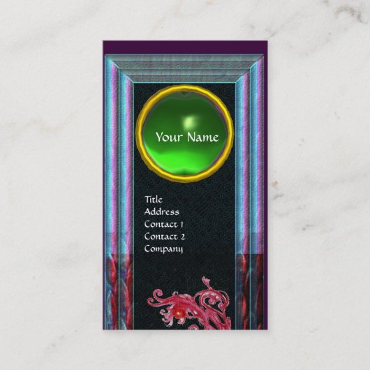 MAGIC BERRIES GREEN EMERALD MONOGRAM, zwart blauw Visitekaartje (Voorkant)