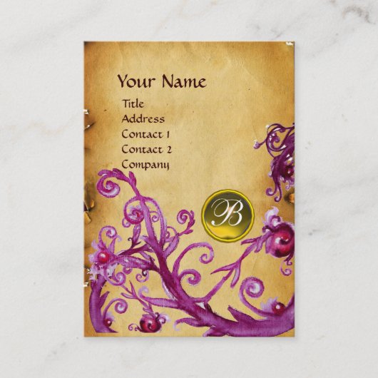 MAGIC BERRIES MONOGRAM GEM parchment yellow dark Visitekaartje (Voorkant)