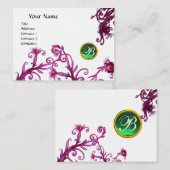 MAGIC BERRIES MONOGRAM jade green linen Visitekaartje (Voorkant / Achterkant)