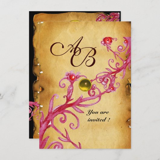MAGIC BERRIES MONOGRAM Parchment Yellow rsvp Kaart (Voorkant / Achterkant)